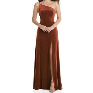 NWT After Six Plus Size 20 Auburn Moon High Slit Velvet Maxi One Shoulder Dress